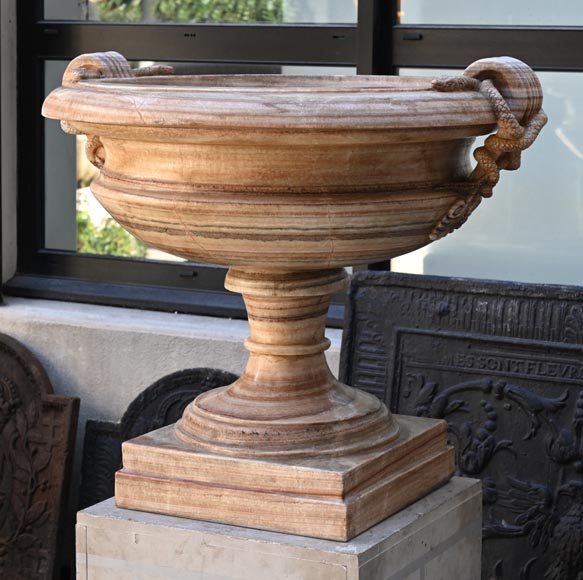 Pair of monumental 19th-century vases in ribboned onyx alabaster Pair of monumental 19th-century vases in ribboned onyx alabaster-3