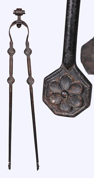 E. LARCHEVÊQUE, pair of wrought iron fire dogs with dragon heads E. LARCHEVÊQUE, pair of wrought iron fire dogs with dragon heads-12