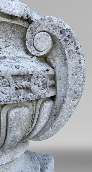 Carved stone outdoor vase with spiral handle Carved stone outdoor vase with spiral handle-3