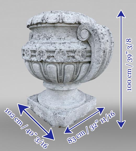 Carved stone outdoor vase with spiral handle Carved stone outdoor vase with spiral handle-5