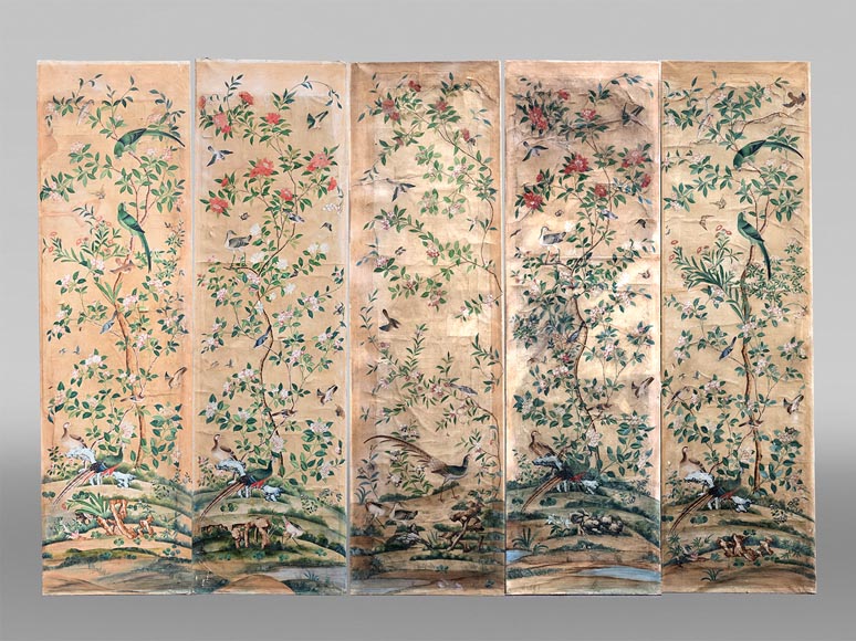 Five wallpaper panels, China, 18th century-0