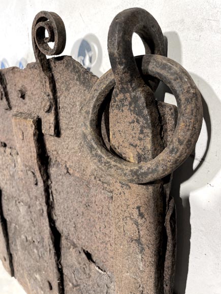 Antique riveted wrought-iron fireback-5