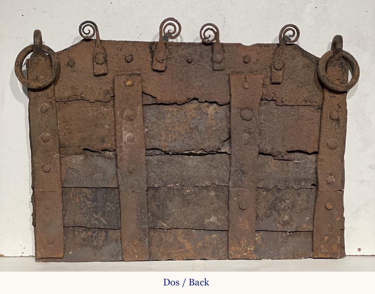 Antique riveted wrought-iron fireback-6