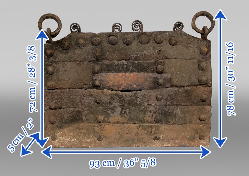 Antique riveted wrought-iron fireback-7