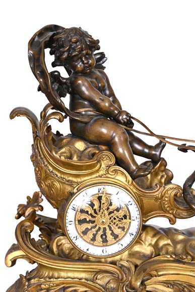 Rococo style clock with Louis XV monogram, gilt and patinated bronze Rococo style clock with Louis XV monogram, gilt and patinated bronze-1
