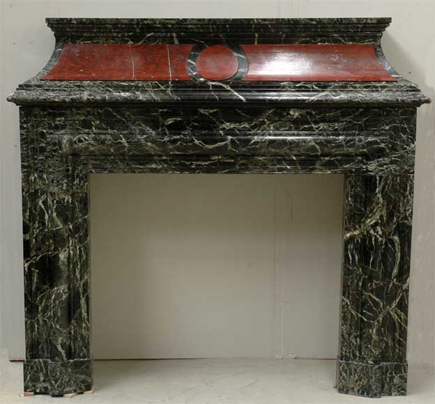Antique hooded fireplace made out of Sea Green marble with Red Griotte marble Antique hooded fireplace made out of Sea Green marble with Red Griotte marble-0
