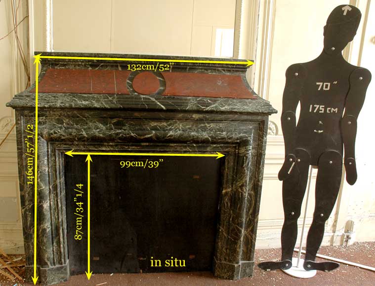 Antique hooded fireplace made out of Sea Green marble with Red Griotte marble Antique hooded fireplace made out of Sea Green marble with Red Griotte marble-9