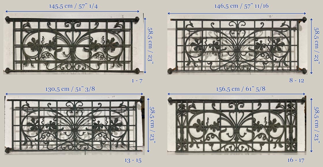 Set of Art Nouveau Wrought Iron Window Railings-5