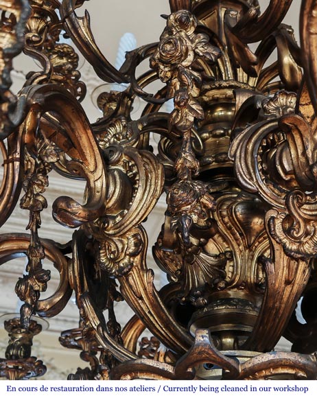 Important Louis XV style chandelier with 36 lights, in gilt bronze Important Louis XV style chandelier with 36 lights, in gilt bronze-6