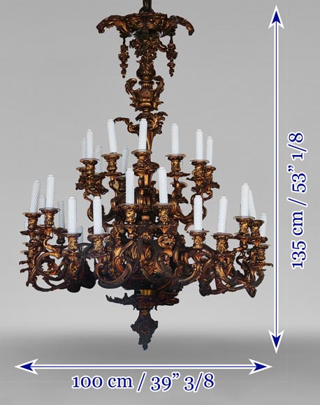 Important Louis XV style chandelier with 36 lights, in gilt bronze Important Louis XV style chandelier with 36 lights, in gilt bronze-11