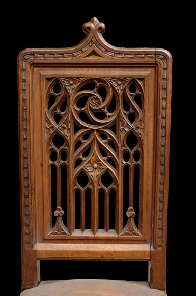 Set of 12 Neo-Gothic chairs featuring four different types of openwork backs Set of 12 Neo-Gothic chairs featuring four different types of openwork backs-3