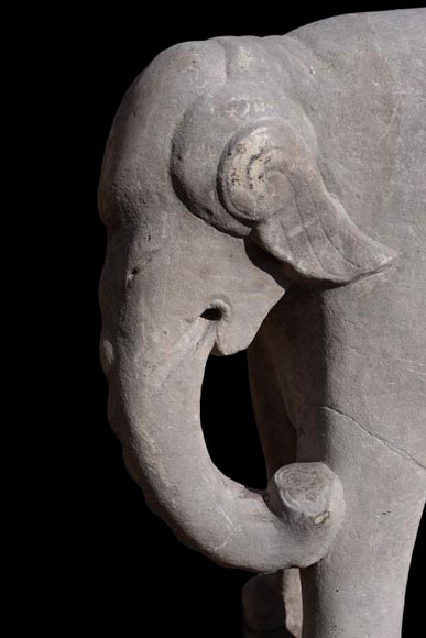 Pair of Vietnamese-style carved stone elephant statues-3