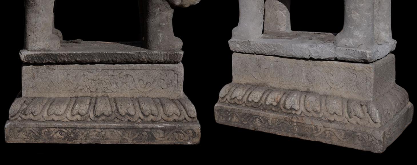 Pair of Vietnamese-style carved stone elephant statues-6