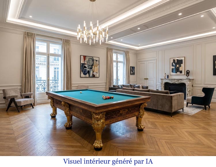 PORET AND PANNETIER, French billiard table in the Louis-Philippe style with rich marquetry decoration, resting on six gilt bronze lion's feet PORET AND PANNETIER, French billiard table in the Louis-Philippe style with rich marquetry decoration, resting on six gilt bronze lion's feet-11