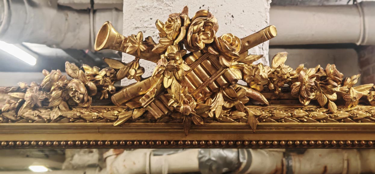 Gilded Louis XVI style trumeau with musical instruments Gilded Louis XVI style trumeau with musical instruments-1