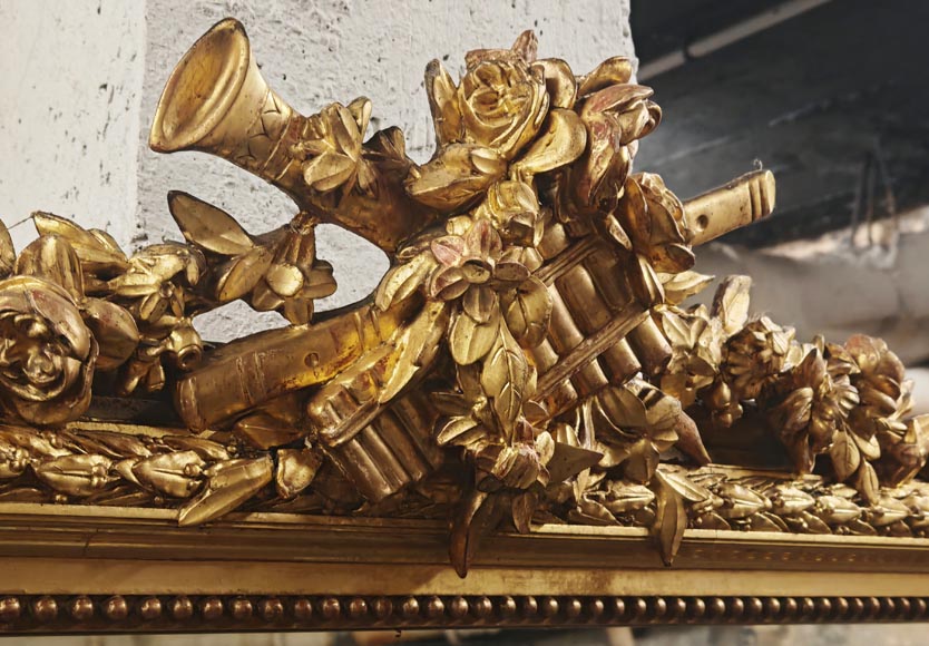 Gilded Louis XVI style trumeau with musical instruments Gilded Louis XVI style trumeau with musical instruments-2