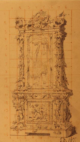 Jean-Pierre TAHAN & Joseph CREMER, two-part carved buffet with marquetry panel called “Fantasy Furniture” Exhibition 1855 Jean-Pierre TAHAN & Joseph CREMER, two-part carved buffet with marquetry panel called “Fantasy Furniture” Exhibition 1855-12