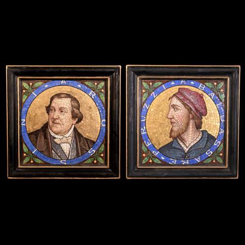 Antonio Salviati (Vicenza, 1816 – Venice, 1890), attributed to Pair of mosaic portraits of Gioachino Rossini and Baldassarre Peruzzi