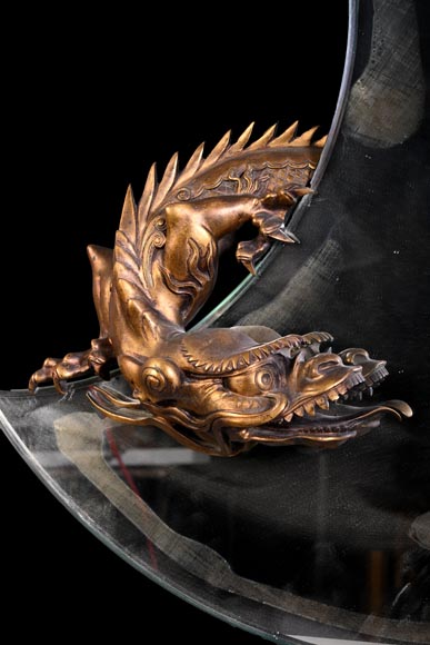 Gabriel VIARDOT (1830–1904), (attributed to) – Rare japoniste crescent-moon mirror with bronze dragon Gabriel VIARDOT (1830–1904), (attributed to) – Rare japoniste crescent-moon mirror with bronze dragon-1