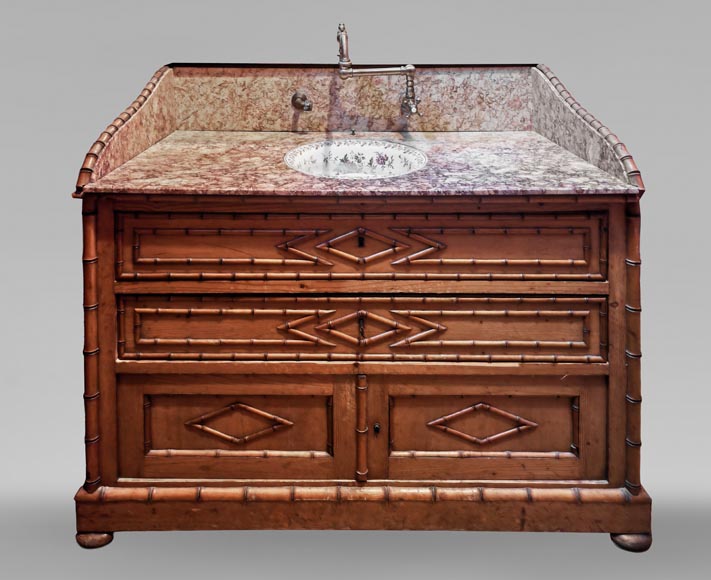 Washstand in brocatelle marble and wood imitating bamboo Washstand in brocatelle marble and wood imitating bamboo-0