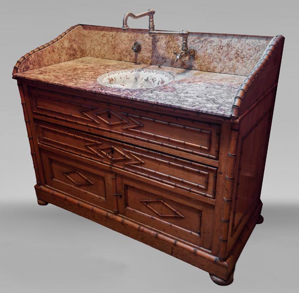 Washstand in brocatelle marble and wood imitating bamboo Washstand in brocatelle marble and wood imitating bamboo-1