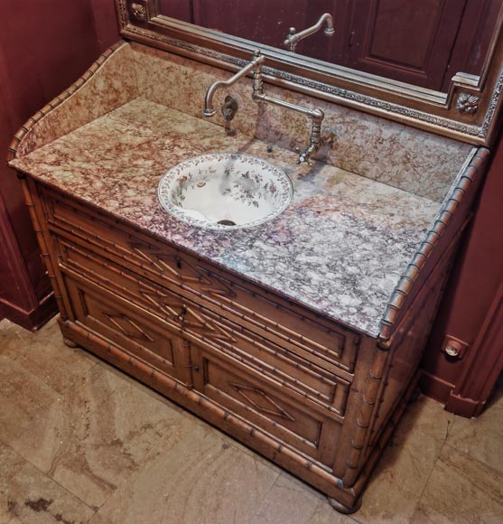 Washstand in brocatelle marble and wood imitating bamboo Washstand in brocatelle marble and wood imitating bamboo-2