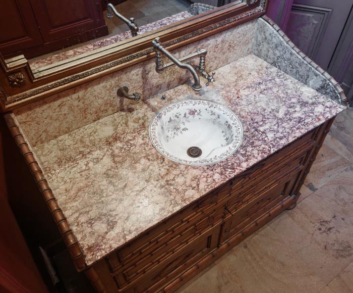 Washstand in brocatelle marble and wood imitating bamboo Washstand in brocatelle marble and wood imitating bamboo-3