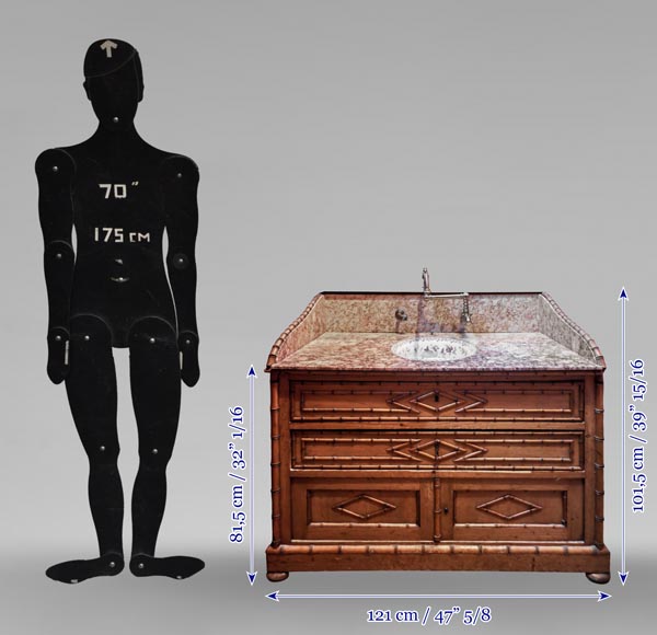 Washstand in brocatelle marble and wood imitating bamboo Washstand in brocatelle marble and wood imitating bamboo-13