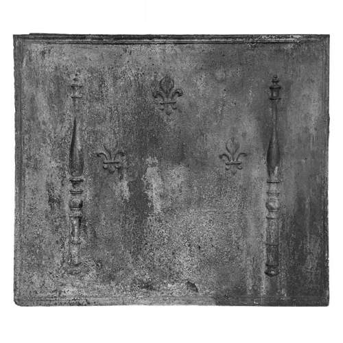 Fireplace plaque with fleur-de-lis and Pillars of Hercules