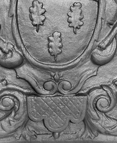 Fireplace plaque with coat of arms supported by two greyhounds-5