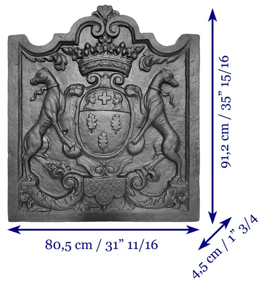 Fireplace plaque with coat of arms supported by two greyhounds-9