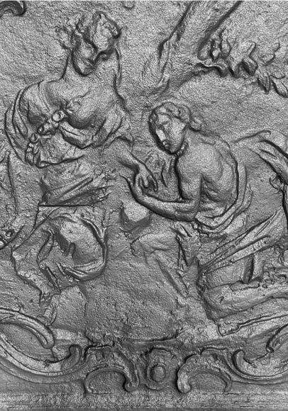 Louis XV style fireplace plaque with a gallant scene-3