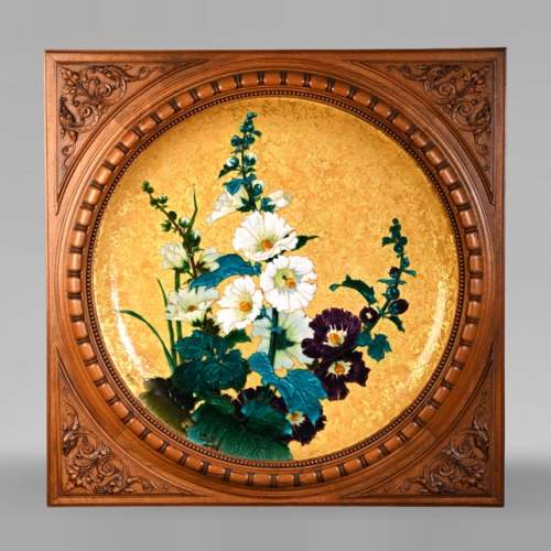 MILET & DIFFLOTH – Ornamental Glazed Ceramic Charger with Hollyhocks