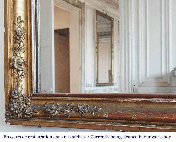 Gilded Louis Philippe period trumeau with floral decoration and engravings Gilded Louis Philippe period trumeau with floral decoration and engravings-5