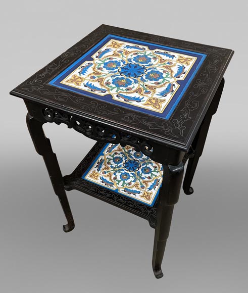 LOEBNITZ Jules (Maison Pichenot), Ebonized Wood and Iznik Style Faience Guéridon LOEBNITZ Jules (Maison Pichenot), Ebonized Wood and Iznik Style Faience Guéridon-0