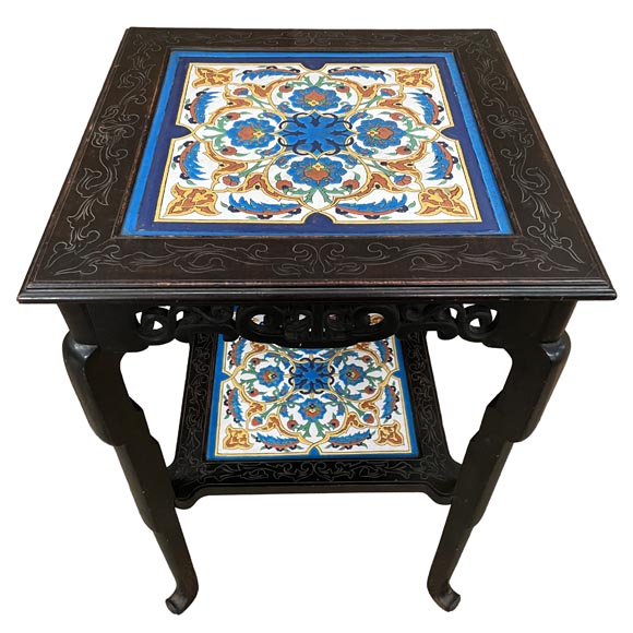 LOEBNITZ Jules (Maison Pichenot), Ebonized Wood and Iznik Style Faience Guéridon LOEBNITZ Jules (Maison Pichenot), Ebonized Wood and Iznik Style Faience Guéridon-1