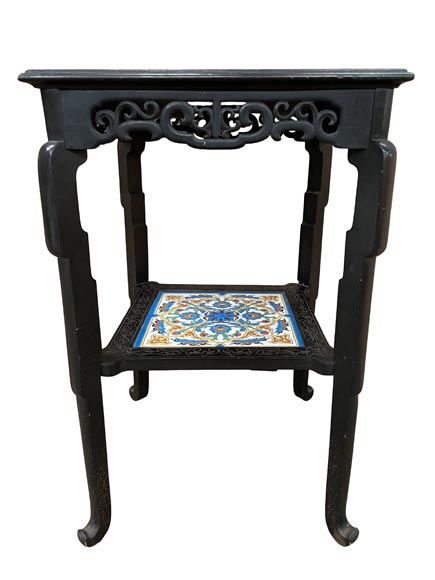LOEBNITZ Jules (Maison Pichenot), Ebonized Wood and Iznik Style Faience Guéridon LOEBNITZ Jules (Maison Pichenot), Ebonized Wood and Iznik Style Faience Guéridon-2