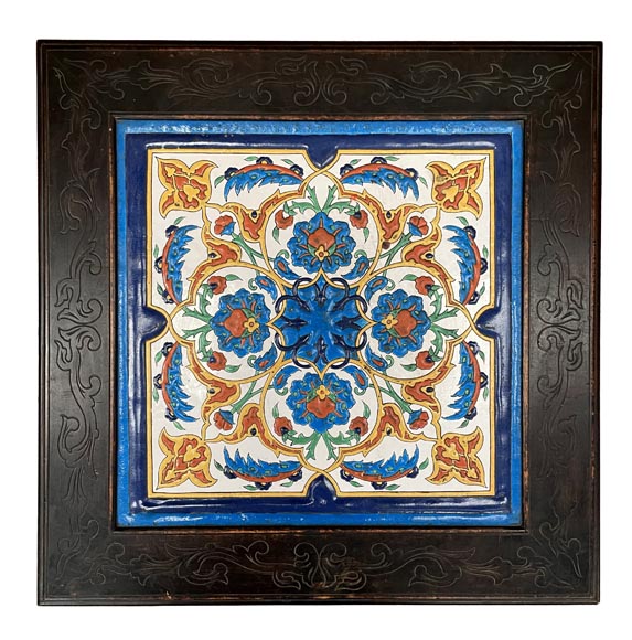 LOEBNITZ Jules (Maison Pichenot), Ebonized Wood and Iznik Style Faience Guéridon LOEBNITZ Jules (Maison Pichenot), Ebonized Wood and Iznik Style Faience Guéridon-3