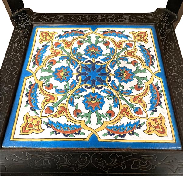 LOEBNITZ Jules (Maison Pichenot), Ebonized Wood and Iznik Style Faience Guéridon LOEBNITZ Jules (Maison Pichenot), Ebonized Wood and Iznik Style Faience Guéridon-8