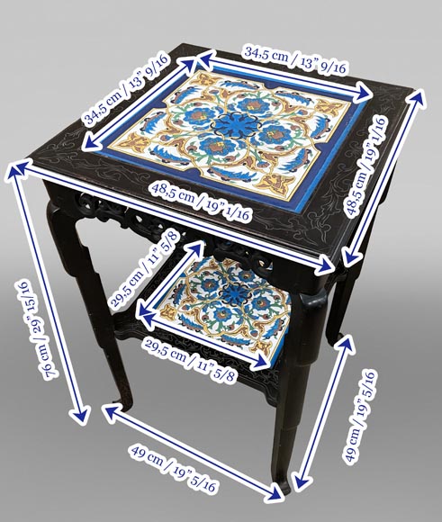 LOEBNITZ Jules (Maison Pichenot), Ebonized Wood and Iznik Style Faience Guéridon LOEBNITZ Jules (Maison Pichenot), Ebonized Wood and Iznik Style Faience Guéridon-12