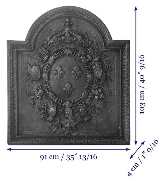 Henri IV periode Fireplace plaque bearing the arms of France and the crowned H-12