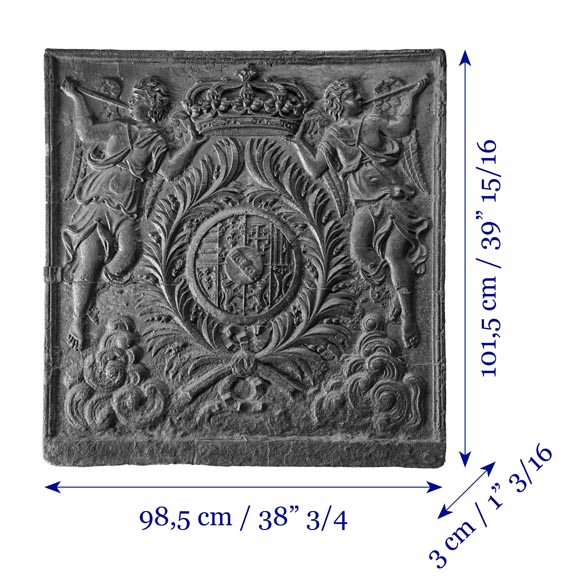 Large Cast Iron Fireback with the Arms of the Dukes of Lorraine, Flanked by Musical Angels Large Cast Iron Fireback with the Arms of the Dukes of Lorraine, Flanked by Musical Angels-8