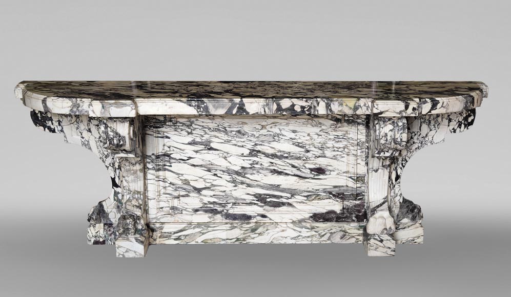 Large Napoleon III style console table in Brèche Violette marble with lion-paw feet.-0