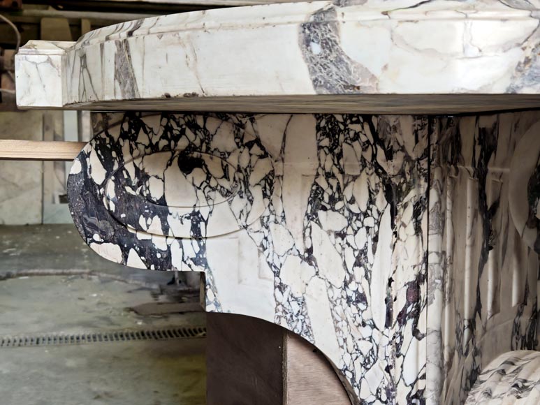 Large Napoleon III style console table in Brèche Violette marble with lion-paw feet.-4