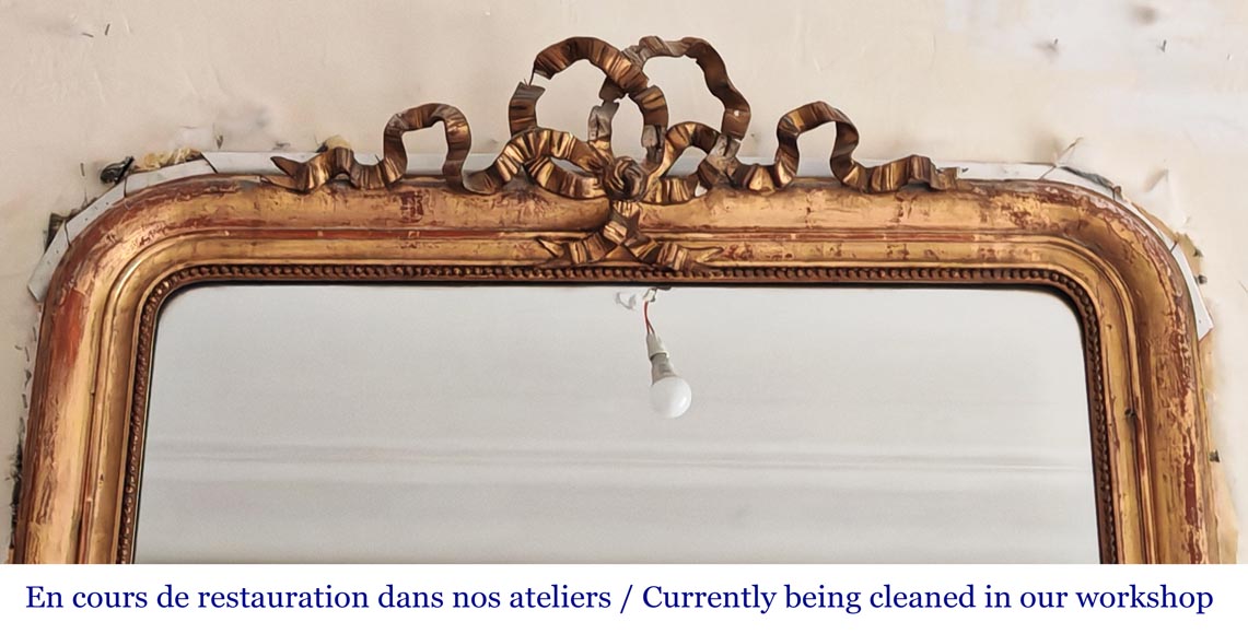 Gilt Louis XVI style trumeau mirror with a tied ribbon motif Gilt Louis XVI style trumeau mirror with a tied ribbon motif-1