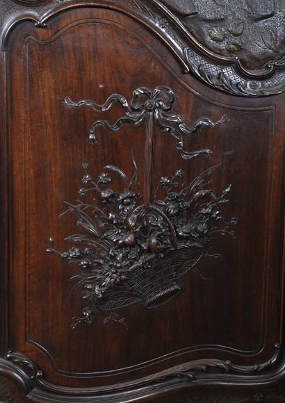 Antique Louis XV style carved walnut wardrobe with painted Japanese style decor Antique Louis XV style carved walnut wardrobe with painted Japanese style decor-6