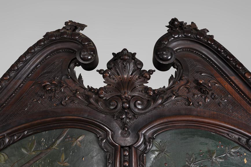 Antique Louis XV style carved walnut wardrobe with painted Japanese style decor Antique Louis XV style carved walnut wardrobe with painted Japanese style decor-7