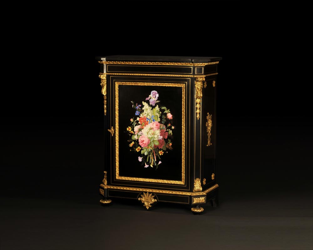 Julien-Nicolas RIVART (1802-1867) and Pierre-Joseph GUEROU - Pair of Side Cabinets decorated of bouquets in porcelain marquetry Julien-Nicolas RIVART (1802-1867) and Pierre-Joseph GUEROU - Pair of Side Cabinets decorated of bouquets in porcelain marquetry-2