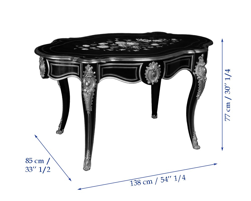 Julien-Nicolas RIVART (1802-1867) - Louis XV style table in ebonized pear wood inlaid with porcelain marquetry Julien-Nicolas RIVART (1802-1867) - Louis XV style table in ebonized pear wood inlaid with porcelain marquetry-3