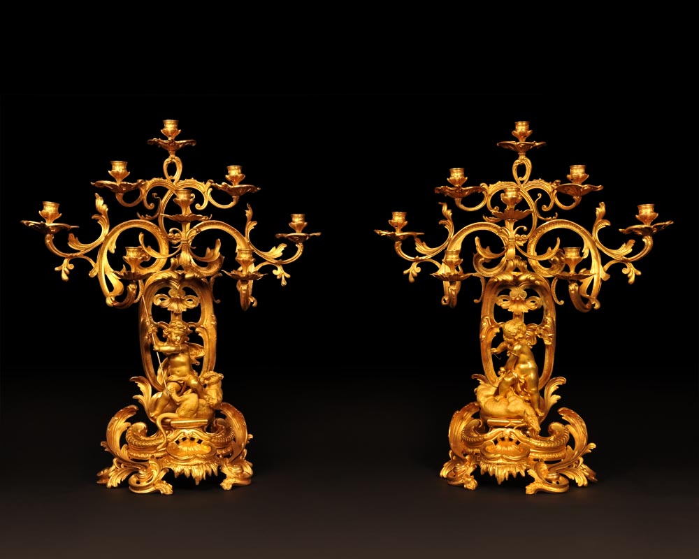 Henri HOUDEBINE and DEMAY « Cherubs on the hunt » Pair of candelabras presented at the Universal Exhibition of 1855 Henri HOUDEBINE and DEMAY « Cherubs on the hunt » Pair of candelabras presented at the Universal Exhibition of 1855-0